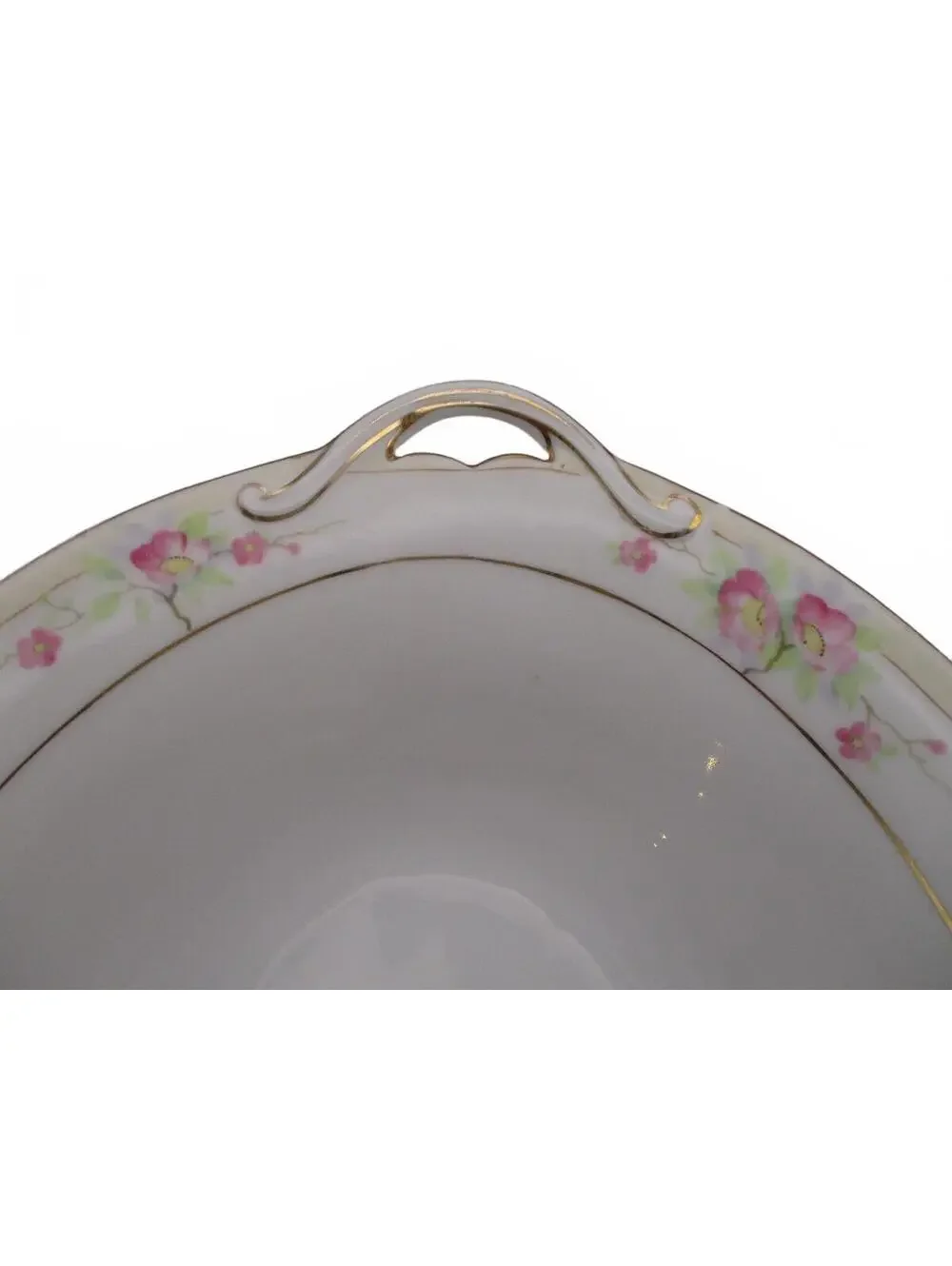 Antique Noritake Nippon Hand Painted Handled Oval Serving Bowl Pink Floral 1911